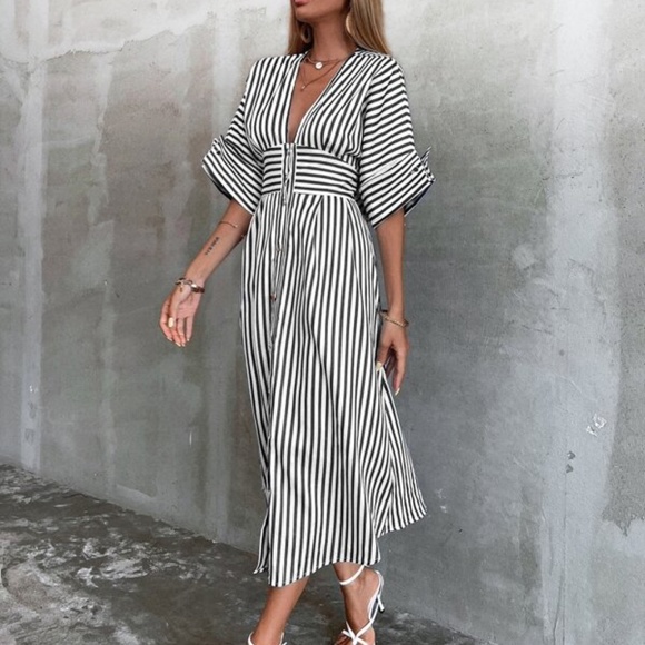 BellanBlue Black and White Striped Maxi Dress - Picture 2 of 6